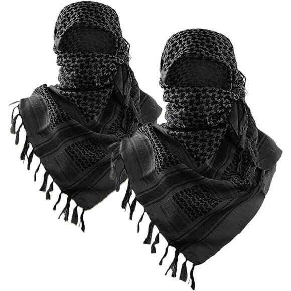 ⚡Men Black / 2pack 100% Cotton Military Shemagh Desert Keffiyeh Scarf Wrap - Picture 1 of 8
